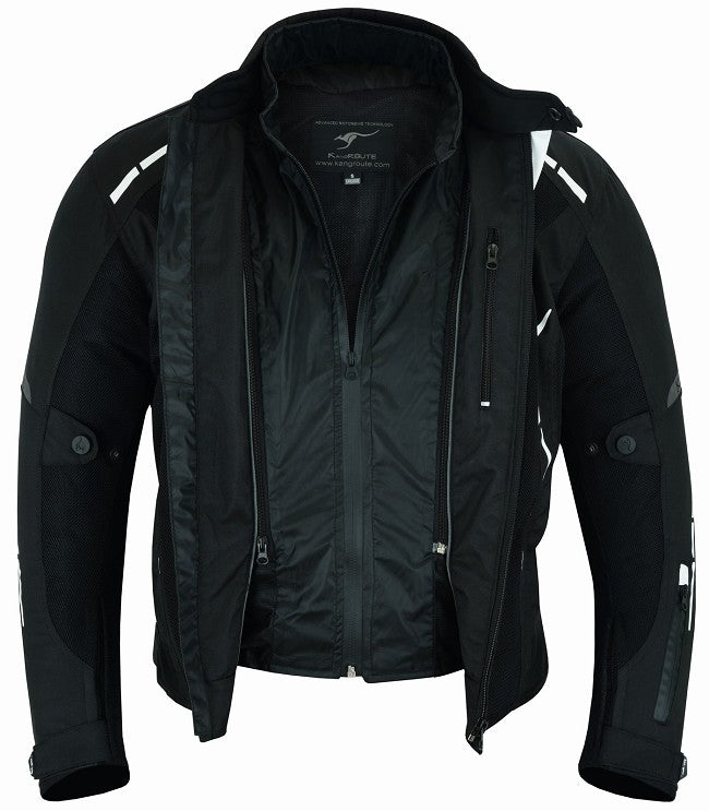 REF:VULCANO BLANCO NEGROCHAQUETA DE MOTO PERFORADA DE VERANO CON FORRO IMERMEABLE EXTRAIBLE Y PROTECTORES C.E. UNISEX