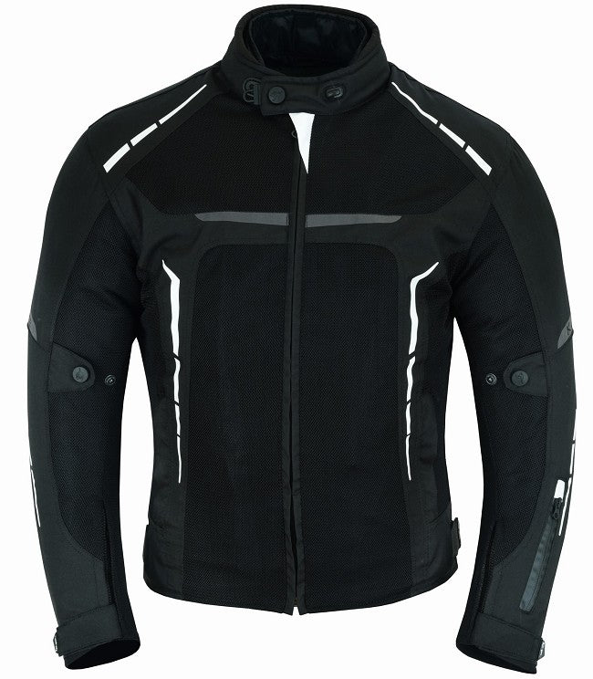 REF:VULCANO BLANCO NEGROCHAQUETA DE MOTO PERFORADA DE VERANO CON FORRO IMERMEABLE EXTRAIBLE Y PROTECTORES C.E. UNISEX