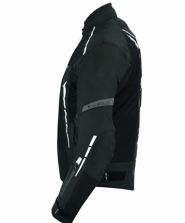 REF:VULCANO BLANCO NEGROCHAQUETA DE MOTO PERFORADA DE VERANO CON FORRO IMERMEABLE EXTRAIBLE Y PROTECTORES C.E. UNISEX