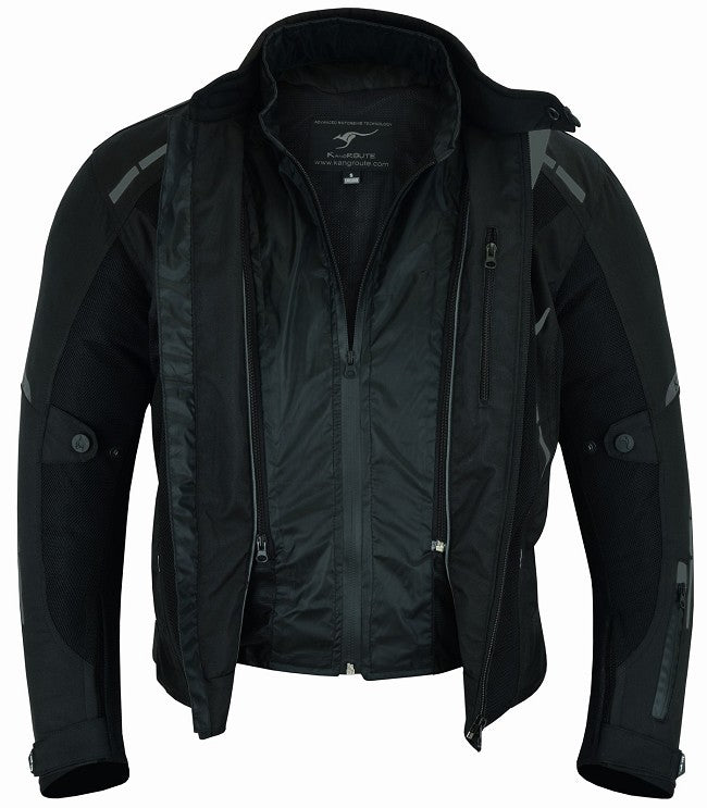 REF:VULCANO NEGROCHAQUETA DE MOTO PERFORADA DE VERANO CON FORRO IMERMEABLE EXTRAIBLE Y PROTECTORES C.E. UNISEX