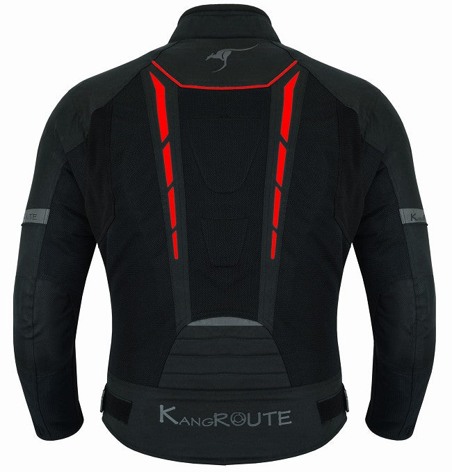 REF:VULCANO ROJO NEGROCHAQUETA DE MOTO PERFORADA DE VERANO CON FORRO IMERMEABLE EXTRAIBLE Y PROTECTORES C.E. UNISEX