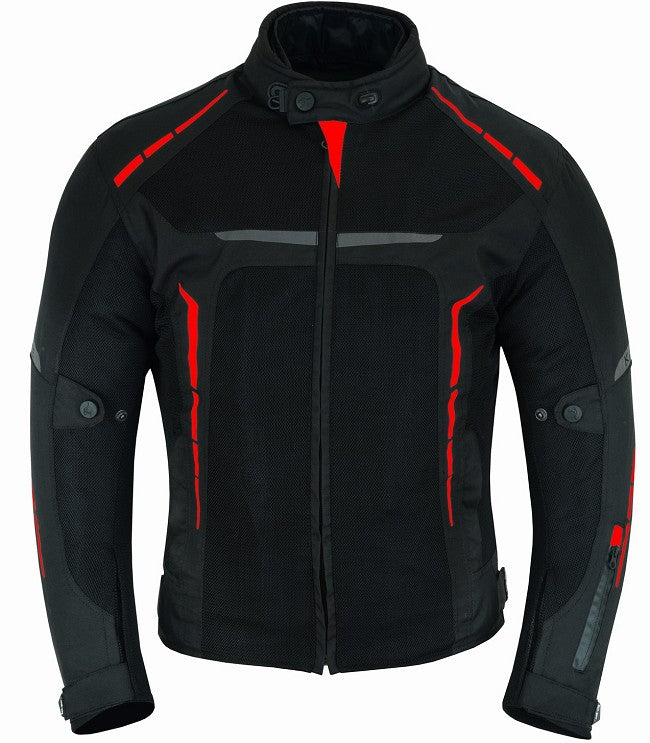 REF:VULCANO ROJO NEGROCHAQUETA DE MOTO PERFORADA DE VERANO CON FORRO IMERMEABLE EXTRAIBLE Y PROTECTORES C.E. UNISEX