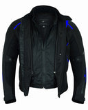 REF:VULCANO AZUL NEGROCHAQUETA DE MOTO PERFORADA DE VERANO CON FORRO IMERMEABLE Y EXTRAIBLE CON PROTECCIONES CE. UNISEX