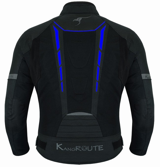 REF:VULCANO AZUL NEGROCHAQUETA DE MOTO PERFORADA DE VERANO CON FORRO IMERMEABLE Y EXTRAIBLE CON PROTECCIONES CE. UNISEX