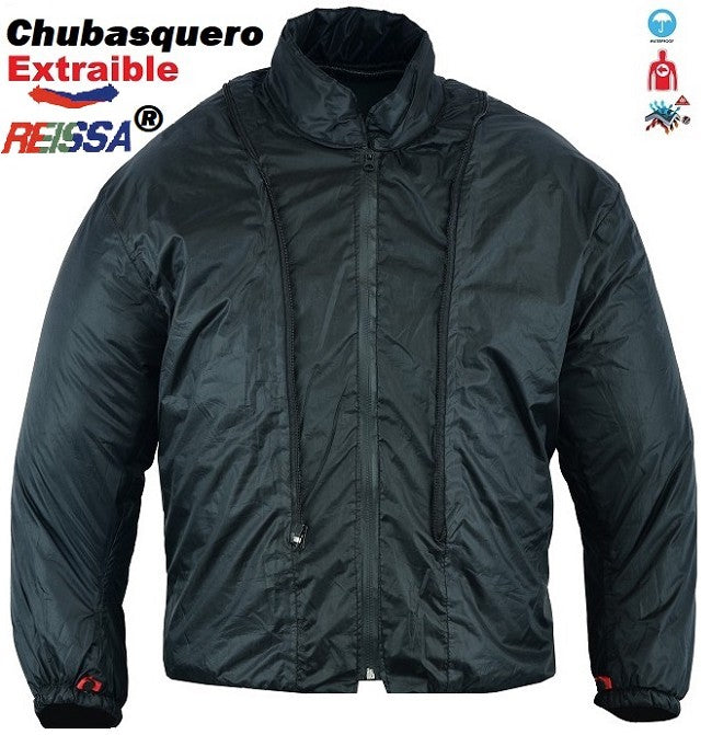 REF:VULCANO AZUL NEGROCHAQUETA DE MOTO PERFORADA DE VERANO CON FORRO IMERMEABLE Y EXTRAIBLE CON PROTECCIONES CE. UNISEX