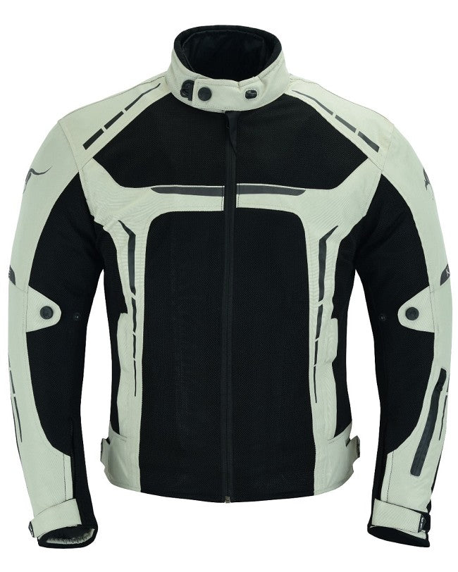 REF:VULCANO PLATA BLANCO NEGROCHAQUETA DE MOTO PERFORADA DE VERANO CON FORRO IMERMEABLE Y EXTRAIBLE CON PROTECCIONES CE. UNISEX