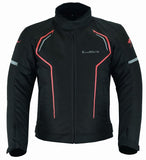 REF:VENUS ROJO NEGROCHAQUETA DE MOTO EN POLIESTER TÉRMICO, IMPERMEABLE, TRANSPIRABLE CON PROTECCIONES C.E. Y VENTILACIÓN DIRECTA