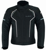 CHAQUETA DE MOTO EN POLIESTER TÉRMICO, IMPERMEABLE, TRANSPIRABLE CON PROTECCIONES C.E. Y VENTILACIÓN DIRECTA