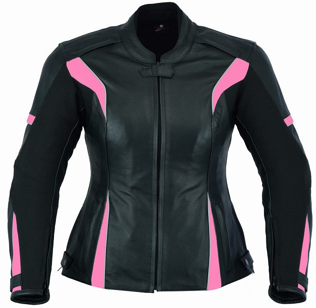 REF:AFRODITA FUCSIA ROSACHAQUETA DE MOTO EN CUERO PARA CHICAS CON PROTECTORES C.E