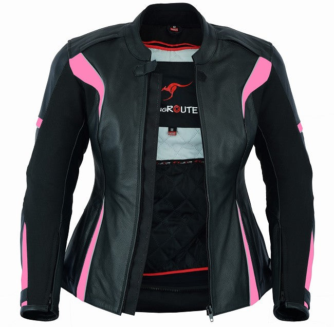 REF:AFRODITA FUCSIA ROSACHAQUETA DE MOTO EN CUERO PARA CHICAS CON PROTECTORES C.E