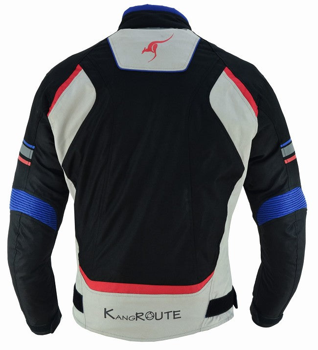 REF:DERBI ROJO AZUL BLANCOCHAQUETA DE MOTO TEXTIL IMPERMEABLE, TRANSPIRABLE, TÉRMICO CON PROTECCIONES C.E.