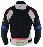 REF:DERBI ROJO AZUL BLANCOCHAQUETA DE MOTO TEXTIL IMPERMEABLE, TRANSPIRABLE, TÉRMICO CON PROTECCIONES C.E.