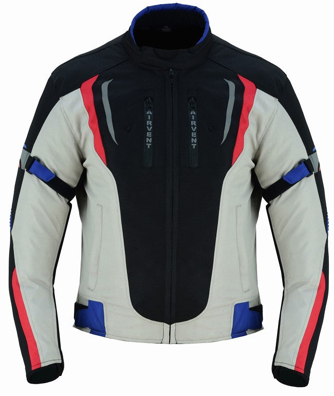 REF:DERBI ROJO AZUL BLANCOCHAQUETA DE MOTO TEXTIL IMPERMEABLE, TRANSPIRABLE, TÉRMICO CON PROTECCIONES C.E.