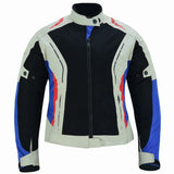 REF:Diana plata blanco rojo azulCHAQUETA DE MOTO PARA CHICAS CON PROTECCIONES C.E. Y FORRO IMPERMEABLE EXTRAIBLE