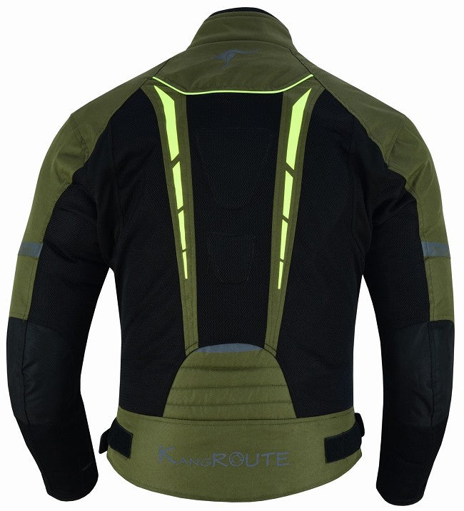 REF:VULCANO VERDE MILITAR FLUORCHAQUETA DE MOTO PERFORADO DE VERANO, FORRO IMPERMEABLE EXTRAIBLE Y PROTECCIONES CE- UNISEX