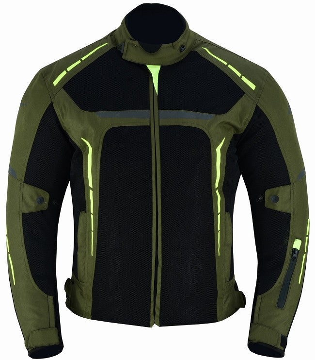 REF:VULCANO VERDE MILITAR FLUORCHAQUETA DE MOTO PERFORADO DE VERANO, FORRO IMPERMEABLE EXTRAIBLE Y PROTECCIONES CE- UNISEX