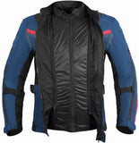 REF:NAPTUNO AZUL MARINO ROJOCHAQUETA 3/4 UNISEX DE MOTO EN TEXTIL, IMPERMEABLE, TRANSPIRABLE Y TÉRMICO CON PROTECCIONES C.E.
