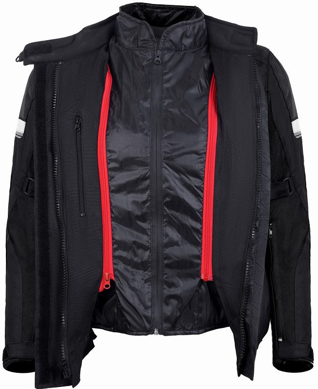 REF:MINERVA BLANCA NEGRACHAQUETA MUJER 3/4 DE MOTO EN TEXTIL IMPERMEABLE, TRANSPIRABLE Y TÉRMICO CON PROTECCIONES C.E.
