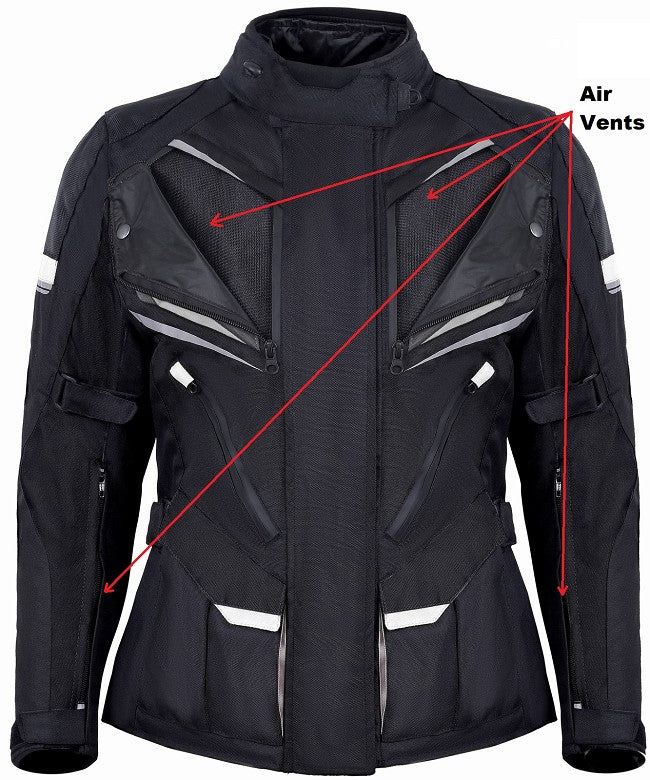 REF:MINERVA BLANCA NEGRACHAQUETA MUJER 3/4 DE MOTO EN TEXTIL IMPERMEABLE, TRANSPIRABLE Y TÉRMICO CON PROTECCIONES C.E.