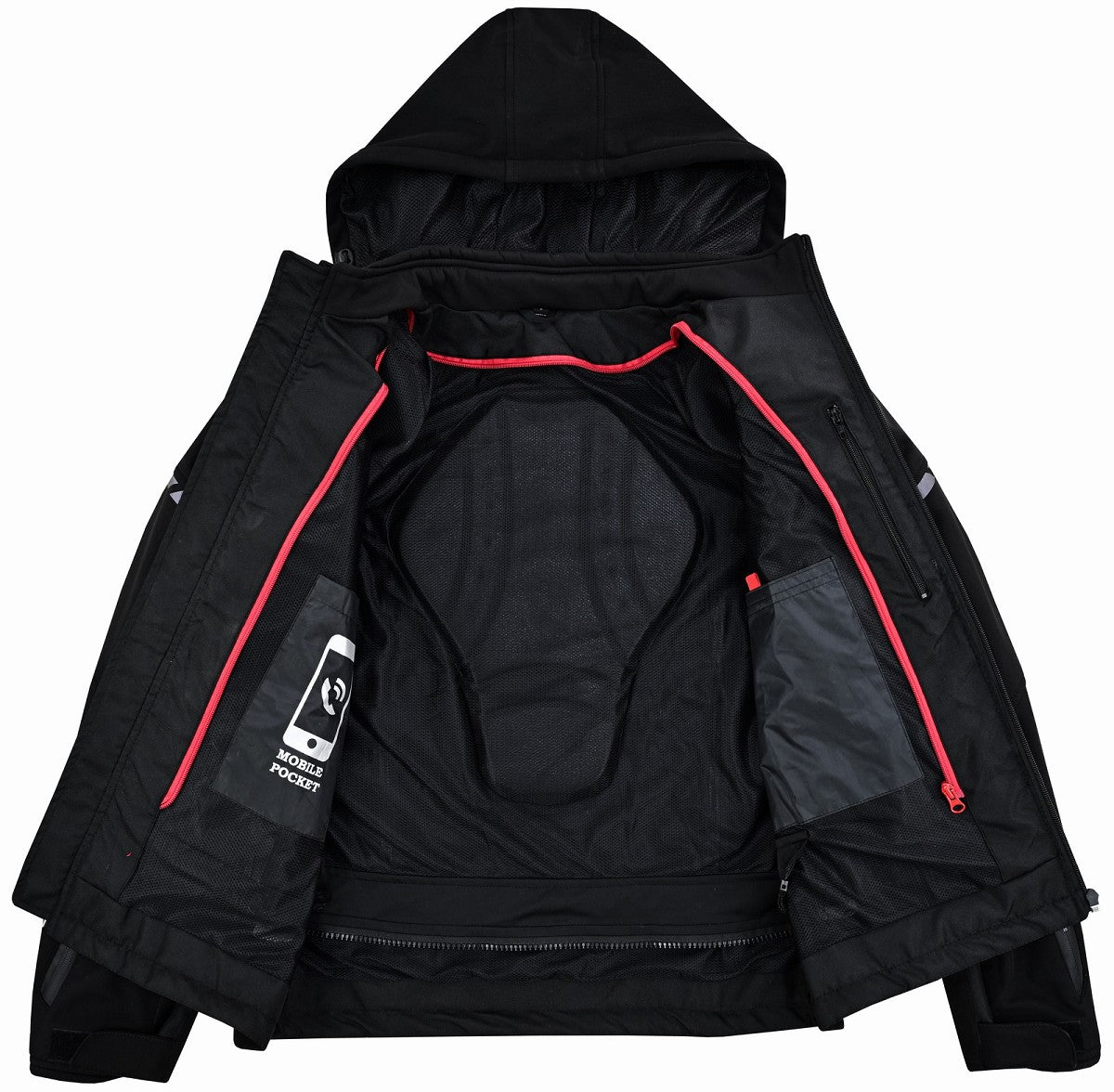 REF:KARAKARUM NEGROCHAQUETA DE MOTO UNISEX EN TEJIDO SOFTSHELL, NEOPRENO IMPERMEABLE, TÉRMICO Y PROTECTORES C.E.