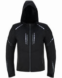 REF:KARAKARUM NEGROCHAQUETA DE MOTO UNISEX EN TEJIDO SOFTSHELL, NEOPRENO IMPERMEABLE, TÉRMICO Y PROTECTORES C.E.
