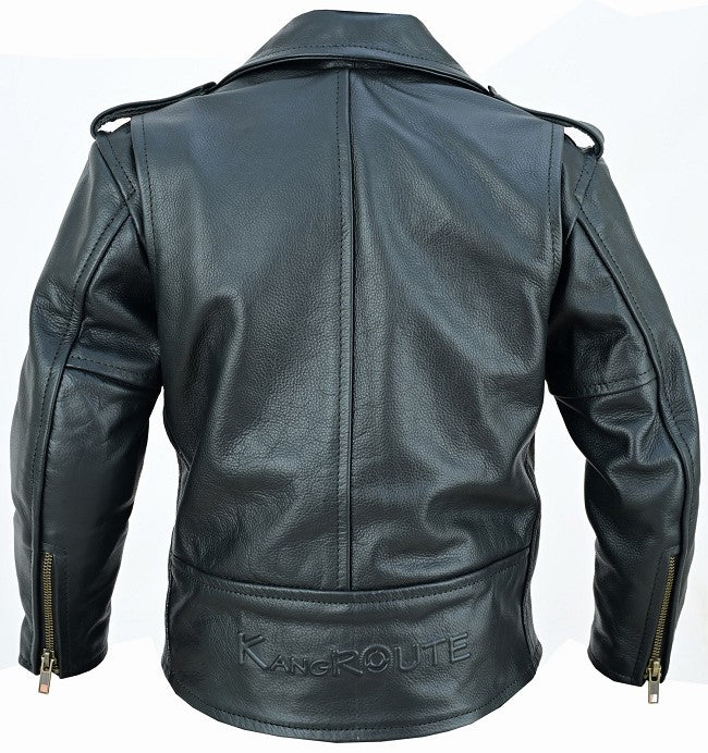 CHAQUETA CRUZADA DE PIEL INFANTIL JUNIOR PARA NIÑOS MOTEROS CON FORRO Y PROTECCIONES