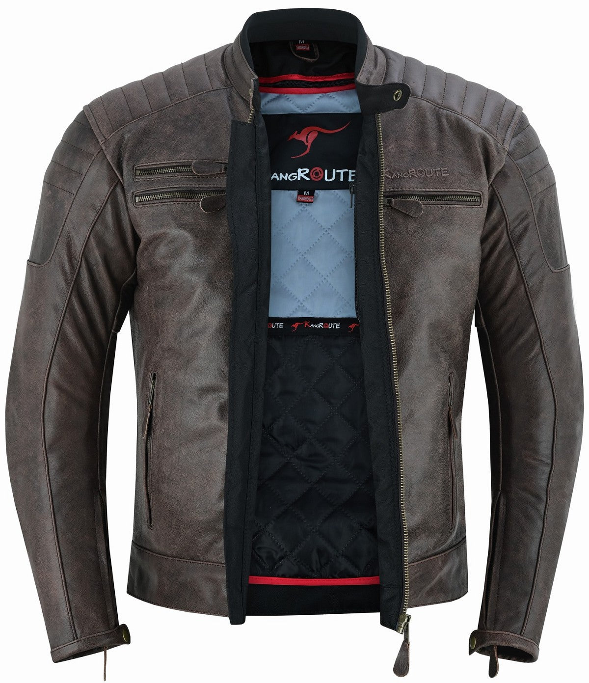 CHAQUETA DE MOTO EN PIEL DE BÚFALO ESTILO VINTAGE MARRON CON FORRO Y PROTECCIONES EXTRAIBLES