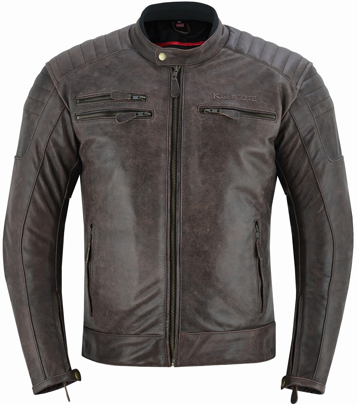 CHAQUETA DE MOTO EN PIEL DE BÚFALO ESTILO VINTAGE MARRON CON FORRO Y PROTECCIONES EXTRAIBLES