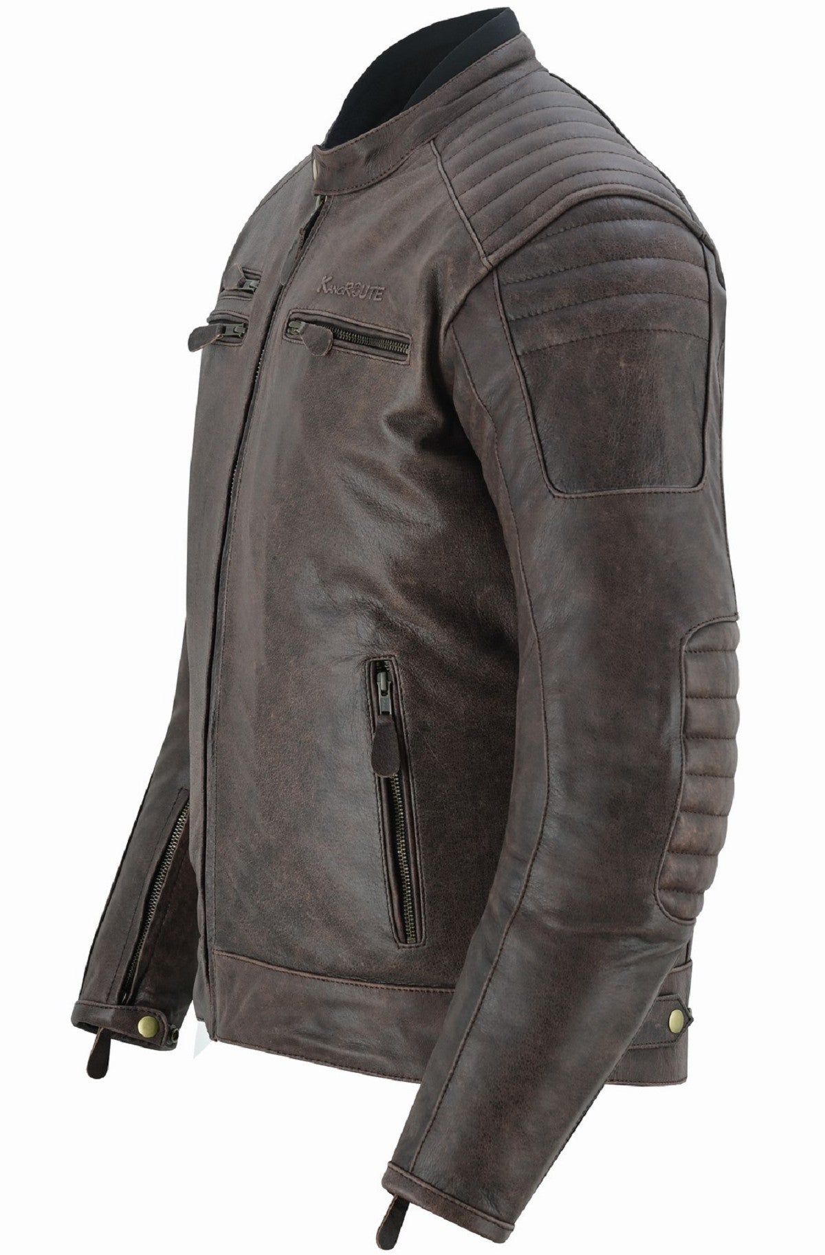 CHAQUETA DE MOTO EN PIEL DE BÚFALO ESTILO VINTAGE MARRON CON FORRO Y PROTECCIONES EXTRAIBLES