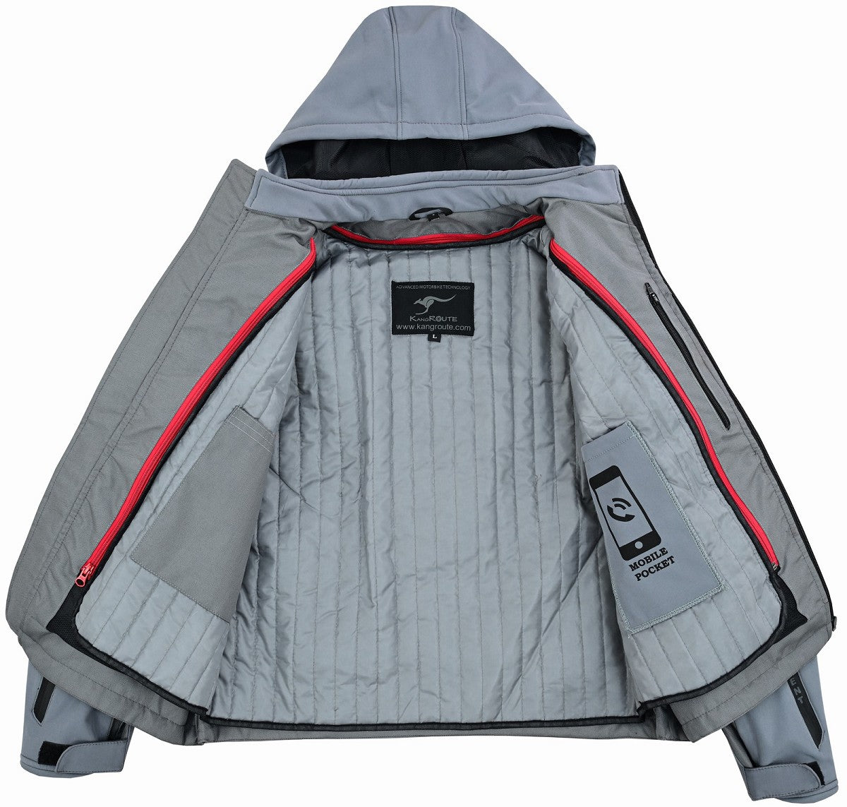 REF:KARAKARUM GRIS PLATACHAQUETA DE MOTO UNISEX EN TEJIDO SOFTSHELL, NEOPRENO IMPERMEABLE, TÉRMICO Y PROTECTORES C.E.
