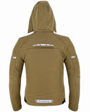 REF:KARAKARUM BEIGE CAMELLOCHAQUETA DE MOTO UNISEX EN TEJIDO SOFTSHELL, NEOPRENO IMPERMEABLE, TÉRMICO Y PROTECTORES C.E.