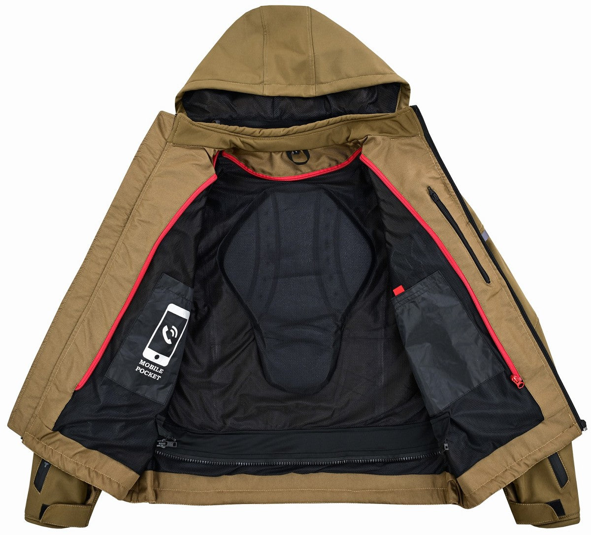 REF:KARAKARUM BEIGE CAMELLOCHAQUETA DE MOTO UNISEX EN TEJIDO SOFTSHELL, NEOPRENO IMPERMEABLE, TÉRMICO Y PROTECTORES C.E.