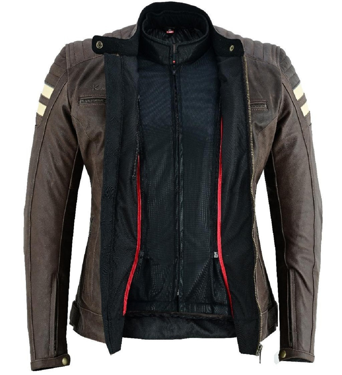 CHAQUETA DE MOTO EN PIEL BUFALO PARA CHICAS ESTILO RETRO CON FORRO IMPERMEABLE