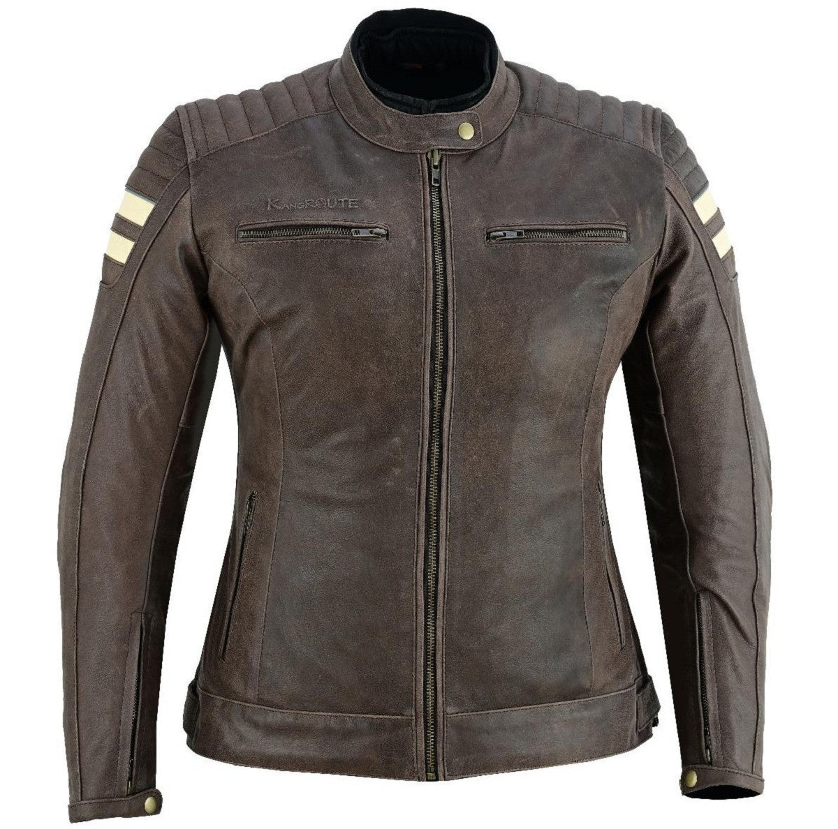 CHAQUETA DE MOTO EN PIEL BUFALO PARA CHICAS ESTILO RETRO CON FORRO IMPERMEABLE