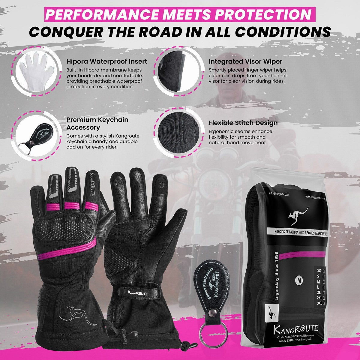 GUANTES DE MOTO INVERNALES PARA CHICAS DE PUÑO LARGO CON MEMBRANA IMPERMEABLE Y TÉRMICOS.