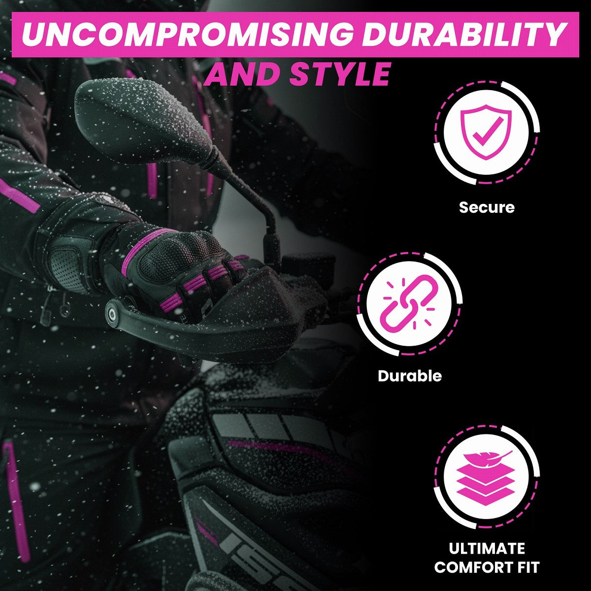 GUANTES DE MOTO INVERNALES PARA CHICAS DE PUÑO LARGO CON MEMBRANA IMPERMEABLE Y TÉRMICOS.