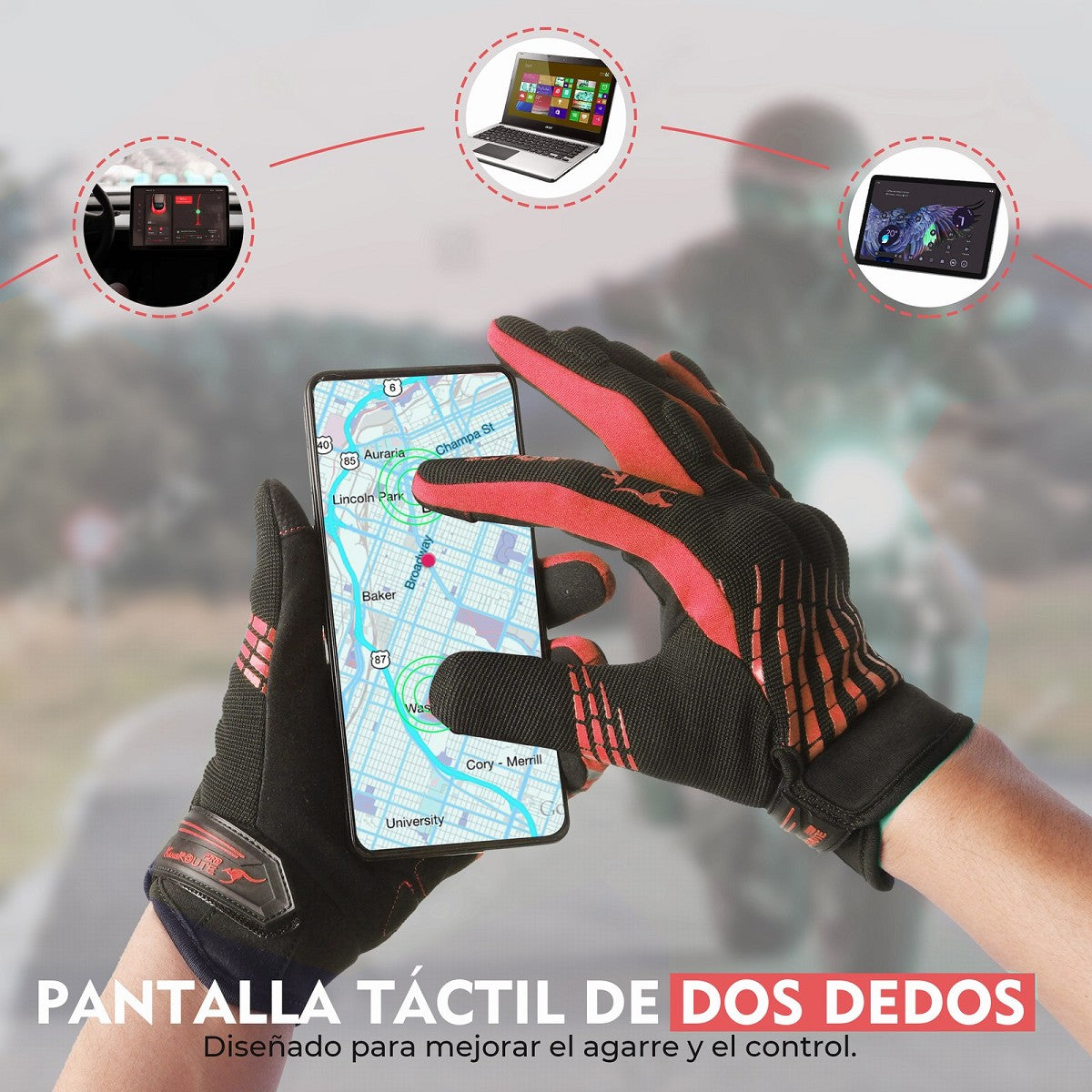 GUANTES DE MOTO LIGEROS CONFECCIONADOS EN TEJIDO ELASTICO, TRANSPIRABLE Y RESISTENTE CON PROTECCIONES PARA VERANO