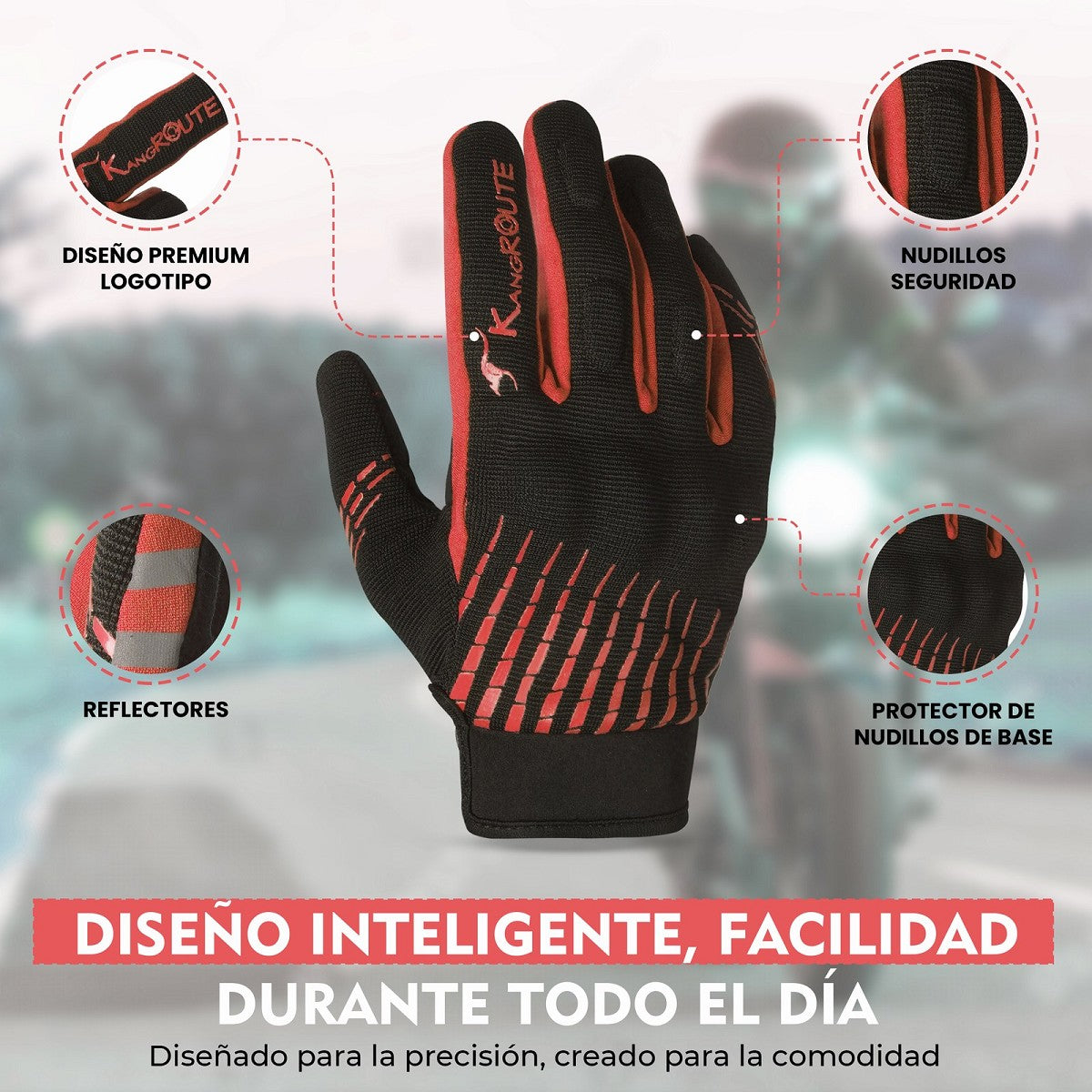 GUANTES DE MOTO LIGEROS CONFECCIONADOS EN TEJIDO ELASTICO, TRANSPIRABLE Y RESISTENTE CON PROTECCIONES PARA VERANO
