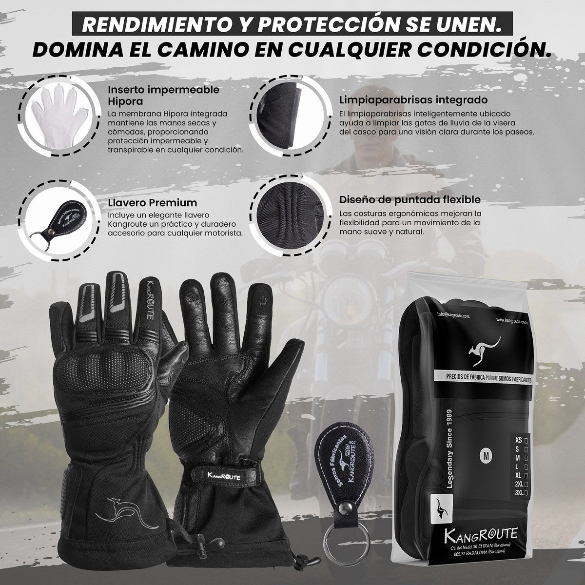 GUANTES DE MOTO INVERNALES DE PUÑO LARGO CON MEMBRANA IMPERMEABLE Y TÉRMICOS. (1)