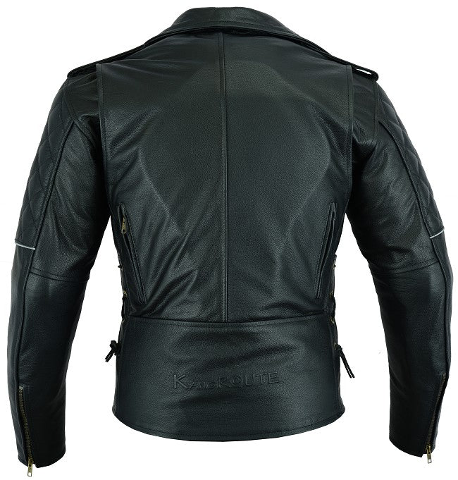 REF:GM176 NEGRACHAQUETA CRUZADA DE PIEL PARA MOTORISTAS CON FORRO Y PROTECTORES C.E. EXTRAIBLES
