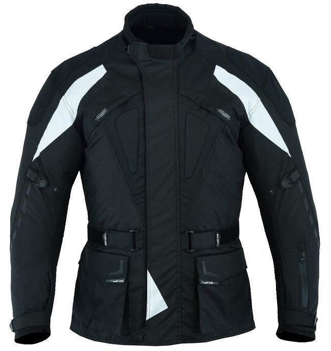 REF:GM111 BLANCA NEGRACHAQUETA DE MOTO 3/4 EN CORDURA, UNISEX, IMPERMEABLE, FORRO DESMONTABLE PROTECTORES C.E.