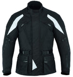REF:GM111 BLANCA NEGRACHAQUETA DE MOTO 3/4 EN CORDURA, UNISEX, IMPERMEABLE, FORRO DESMONTABLE PROTECTORES C.E.