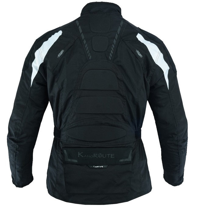 REF:GM111 BLANCA NEGRACHAQUETA DE MOTO 3/4 EN CORDURA, UNISEX, IMPERMEABLE, FORRO DESMONTABLE PROTECTORES C.E.