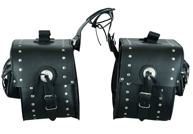 JUEGO DE ALFORJAS RÍGIDAS DE CUERO 3-4MM, PARA MOTO CUSTOM Y HARLEY BIKERS 2X24 LITROS