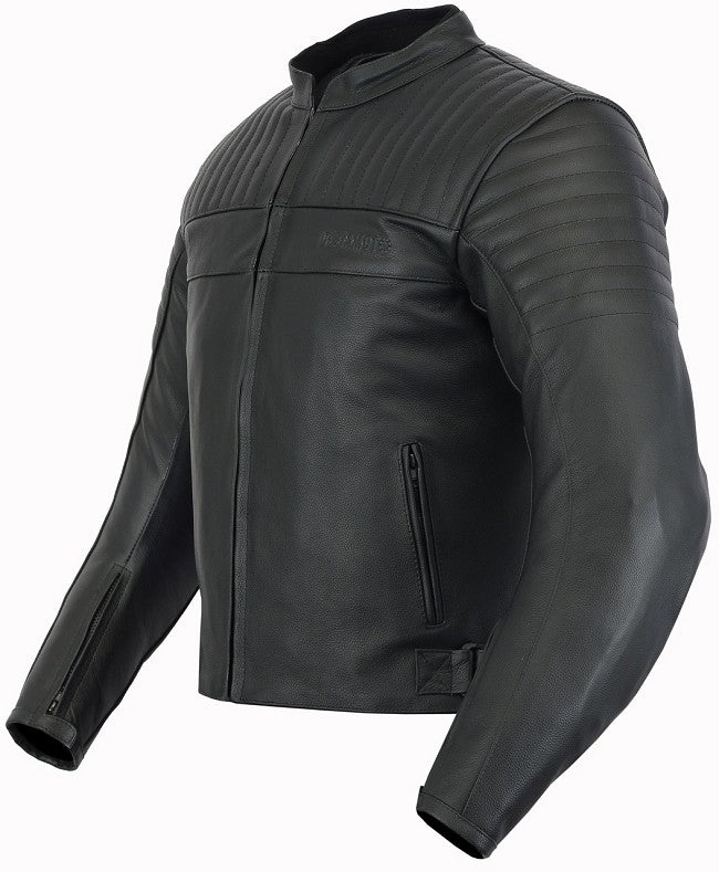 REF:GM175 NEGRACHAQUETA DE MOTO EN CUERO CON FORRO Y PROTECCIONES DESMONTABLES