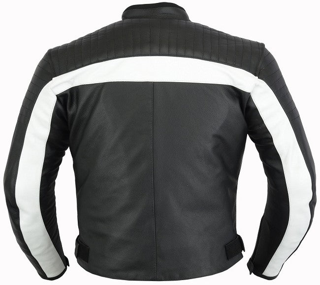 REF:GM175 NEGRA - BLANCACHAQUETA DE MOTO EN PIEL CON PROTECCIONES EXTRAIBLES