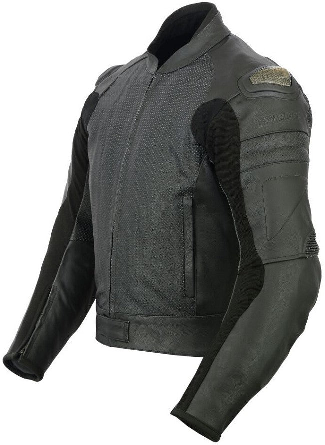 REF:GM170 NEGRACHAQUETA MICROPERFORADA DE CUERO PARA MOTORISTAS CON PROTECTORES C.E.