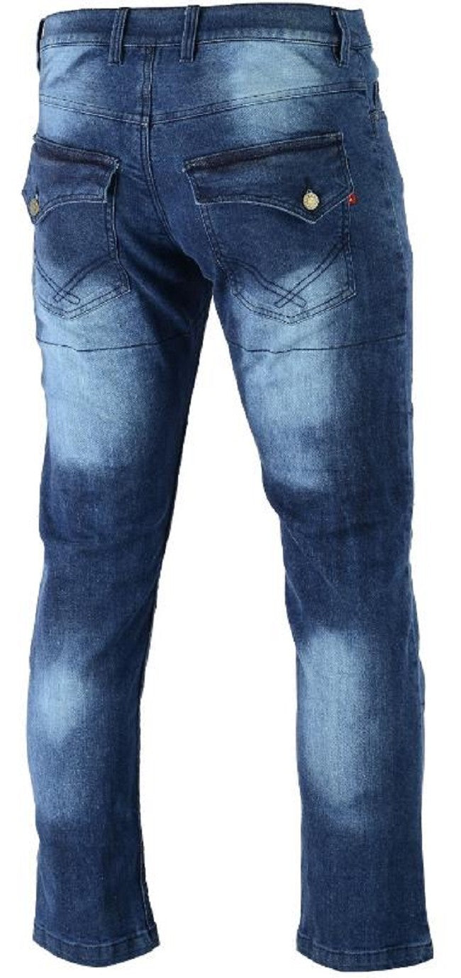 PANTALÓN TEJANO DESGASTADO UNISEX CON REFUERZOS DE TEJIDO KEVLAR Y PROTECCIONES C.E.
