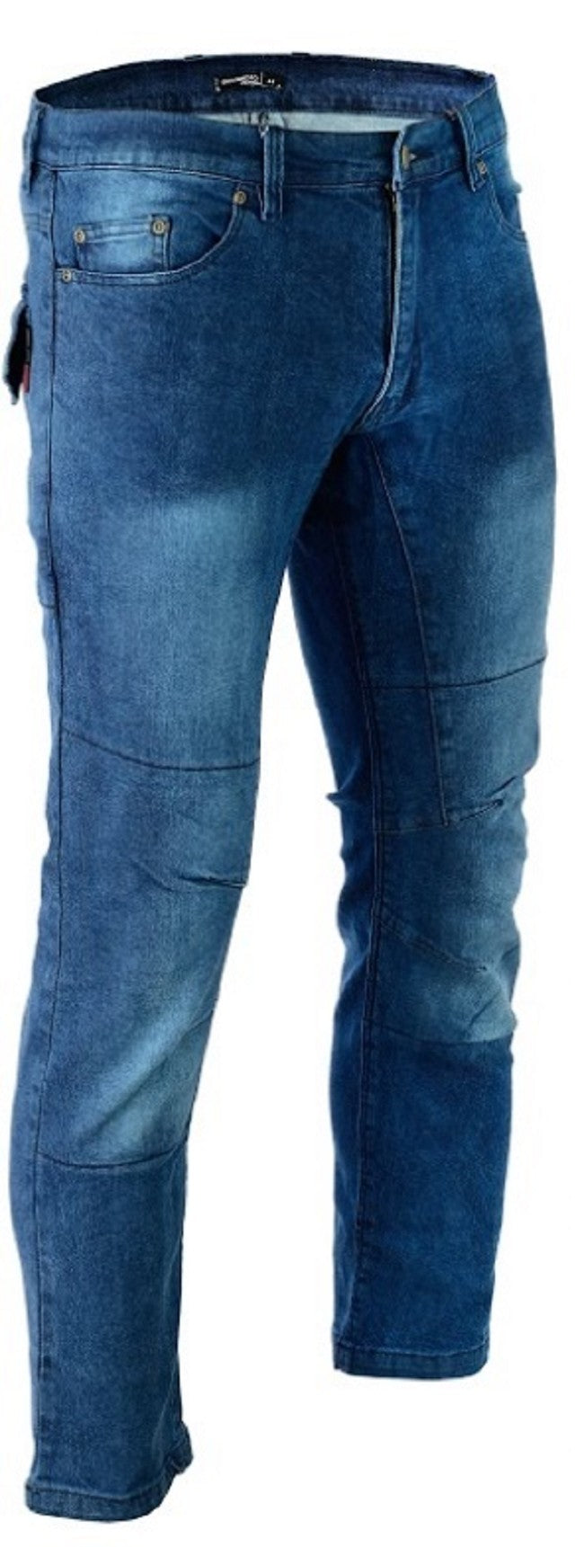 PANTALÓN TEJANO DESGASTADO UNISEX CON REFUERZOS DE TEJIDO KEVLAR Y PROTECCIONES C.E.