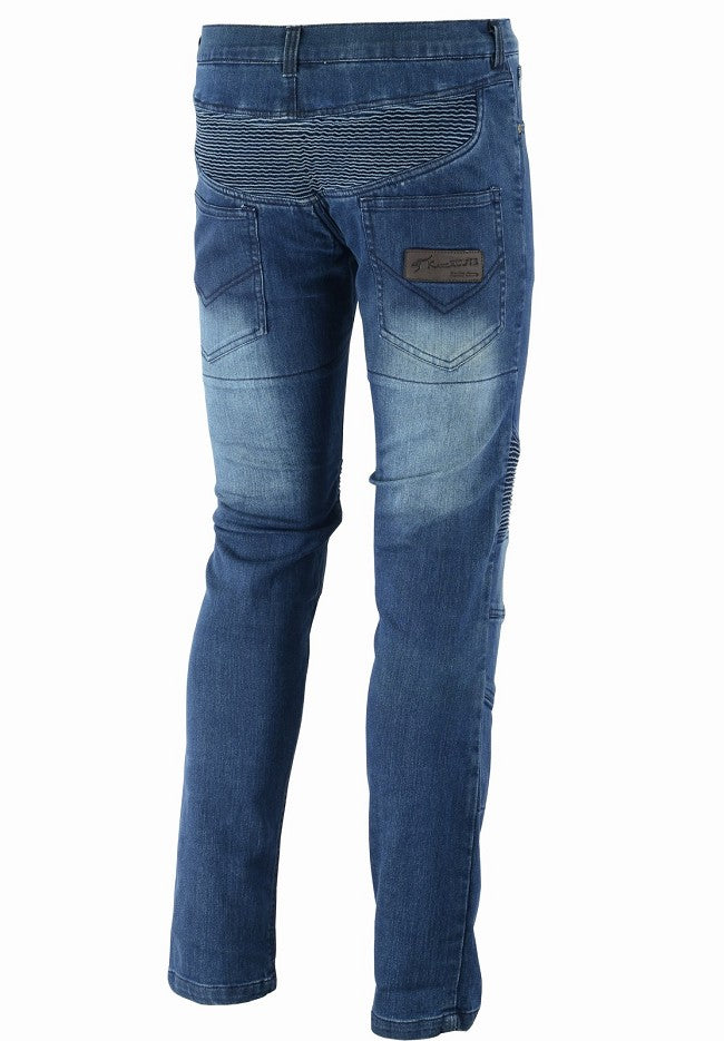 UNISEX FLEX DENIM TROUSERS WITH KEVLAR FABRIC REINFORCEMENTS AND CE PROTECTIONS